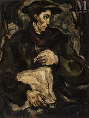 Stanislas ELESZKIEWICZ (Czutowie k.Poltawy 1900 - Paris 1963)-Portrait d’homme au journal et à l’écharpe rouge-img1