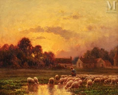 Paul CHAIGNEAU (Barbizon 1879 - Paris 1938)-Berger et ses moutons-img1