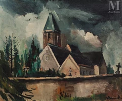Maurice de VLAMINCK  (Paris 1876 - Rueil La Gadelière 1958)-L' église-img1