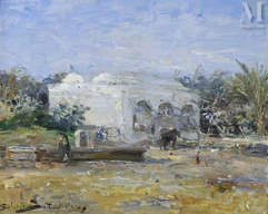 Carl SCHLICHTINE-CARLSEN  (Flensbourg 1852 - Hollenboek 1903)-Une moquée à Tunis-img1