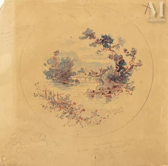 Paul LANGLOIS  (1858-1906)-Village sur un étang-img1