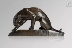 Maurice PROST (1894 - 1967)-"Panthère se léchant la patte"-img1