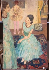 Edmond Amédée HEUZE (Paris 1884 - Paris 1967)-Dans les loges des danseuses/Portrait de femme en robe blanche-img1