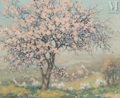 Raymond THIBESART (Bar sur Aube 1874 - 1968)-Arbres en fleurs, en bords de Seine-img1