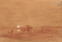 Charles François DAUBIGNY (Paris 1817 - Auvers sur Oise 1878)-La charette dans les champs-img1