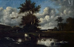 Jules DUPRE (1811 - 1889)-Paysage à la mare-img1