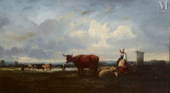 Victor DUPRE (Limoges  1816 - Paris 1879)-Fermière et son troupeau-img1