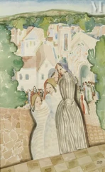 Bela KADAR (Budapest 1877-1956)-Femmes devant un village-img1