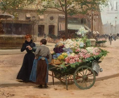 Victor GILBERT (Paris 1847 - 1933)-Marchande de fleurs, Place du Théâtre Français-img1