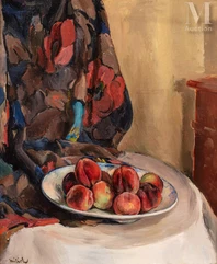 Adolphe MILICH (Tyszowce 1884 - Paris 1964)-Nature morte aux pêches et au drapé-img1