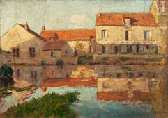 Alfred SWIEYKOWSKI (Paris 1869-Paris 1953)-Maisons en bord de rivière-img1