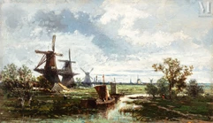 Eugène DESHAYES (1828-1890)-Bord de rivière animée aux moulins-img1