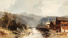 Eugène DESHAYES (1828-1890)-Rivière en crue dans les Alpes-img1