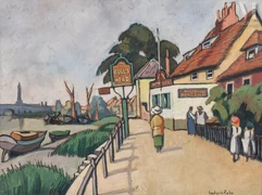 Ludovic RODO - PISSARRO (Paris 1878 - 1952)-Pub anglais au bord de la Tamise-img1
