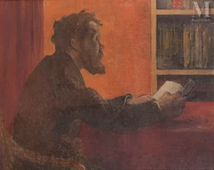 Henry LEROLLE (Paris 1848-1929)-Portrait de Paul  Lerolle lisant-img1