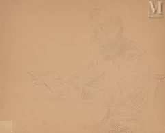 Henri LEROLLE (Paris 1848 - 1929)-Portrait de Paul Lerolle à la lecture-img1