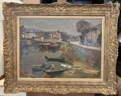 André PLANSON (La Ferté sous Jouarre 1898-1981)-Deux canotiers sur la rivière-img1