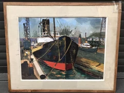 Lucien GENIN (Rouen 1894 - Paris 1953)-Bateaux à quai dans le port de Rouen-img1