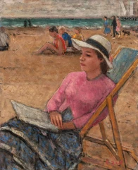 François GALL (Kolozvar 1912 - Paris 1987)-Eugénie, lecture au transat, plage de Cabourg, Circa 1976-77-img1