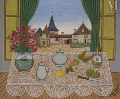 Miguel Garcia VIVANCOS (Mazarron 1895 - Cordoue 1972)-Nature morte au paysage de Courson-img1