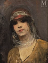 Benjamin CONSTANT (Paris 1845 - 1902)-Femme au turban et au voile-img1
