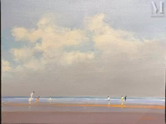 Pierre DOUTRELEAU (Né à Arles en 1938)-Plage animée-img1