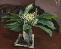 Alfred SWIEYKOWSKI (Paris 1869-Paris 1953)-Bouquet de muguet dans un vase en porcelaine-img1