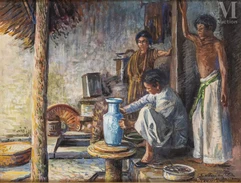 AUGUSTE DELAVAL (XIX-XX)-Au village des potiers de Bat Trang-img1