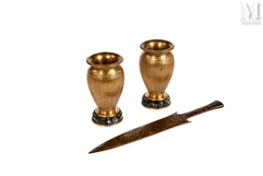 Ensemble signé BARBEDIENNE-Ensemble de vases et ouvre lettre-img1