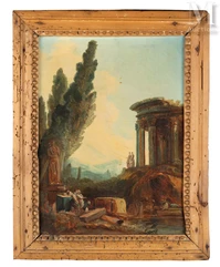 Ecole FRANÇAISE du XIXème siècle, suiveur d'Hubert Robert-Personnages et ruines-img1
