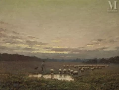 Paul CHAIGNEAU (Actif au XIXème et XX ème siècle)-Moutons à Barbizon-img1