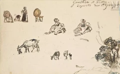 Johan Batrthold JONGKIND  (Latrop 1819 - Saint Egrève 1891)-Esquisse de chèvre et paysanne-img1