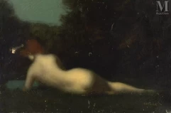 Ecole FRANÇAISE dans le goût de Jean-Jacques HENNER-Nymphe allongée-img1