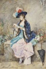 Madeleine LEMAIRE (Les Arcs 1845 - Paris 1928)-Le billet doux de l'élégante-img1