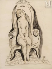 Bela KADAR (Budapest 1877-1956)-Modèle nu sur un fauteuil-img1