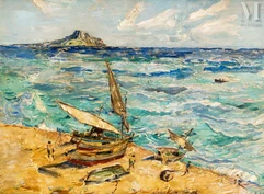 Alexis GRITCHENKO (Krolevets 1883 - Vence 1977)-Plage d'Altea avec vue sur le rocher de Blanca, Espagne, Circa 1934-1935-img1