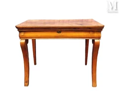 Bureau en bois naturel avec tiroir central, pieds galbés-Bureau en bois naturel avec tiroir central, pieds galbés-img1