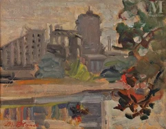 Maurice BLOND (Lodz 1899 - Clamart 1974)-Paysage, bord de Tamise-img1