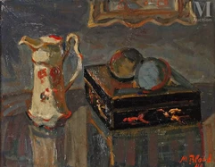 Maurice BLOND (Lodz 1899 - Clamart 1974)-Composition au pot, à la boite en laque et pelottes de laine-img1