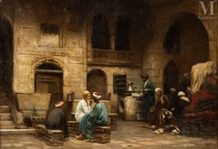 Charles LANDELLE (Laval 1821-Chennevrières sur Marne 1908)-Scène de café au Caire-img1