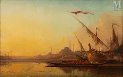 Henri DUVIEUX (1855- 1920)-Vue d'Istambul et la mosquée bleue-img1