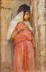 Etienne DINET (Paris 1861 - 1929)-Jeune fille en rose-img1