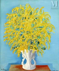 Moise KISLING (Cracovie 1891 -Sanary sur mer 1953)-Bouquet de mimosas, 1943-img1