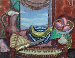 Nicolas ISSAIEV (Olivia 1891- France 1977)-Composition aux fruits et à la table devant la fenêtre-img1