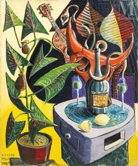 Vladimir CHETOCHINE (XXe)-Nature morte à la plante et à la bouteille de Xérès-img1
