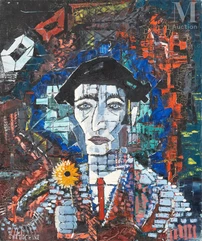 Vladimir CHETOCHINE (XXe)-Portrait d’homme au béret et à la fleur-img1