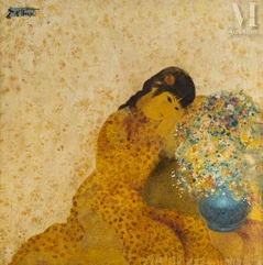 DO XUAN DOAN (1937-2015)-Femme assise à côté d'un vase de fleurs-img1