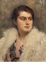 Antoine CALBET (Engayrac 1860 – Paris 1942)-Portrait de jeune femme au manteau blanc-img1