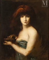 Ecole FRANCAISE du XIXe siècle, suiveur de Jean-Jacques HENNER-Femme tenant une boîte-img1