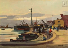 Renato NATALI (Livourne 1883 - 1979)-Vue de port-img1